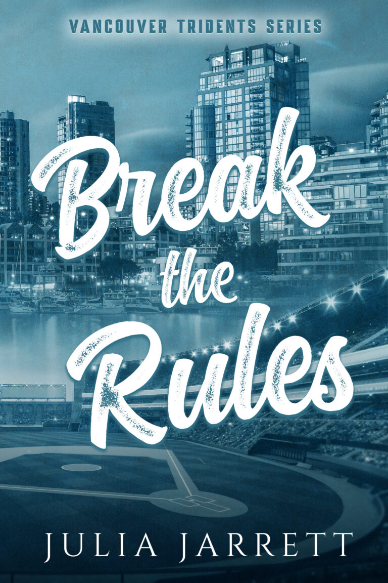 cover on the left has a city backdrop with a teal color. Book title Steal A Kiss by Julia Jarrett