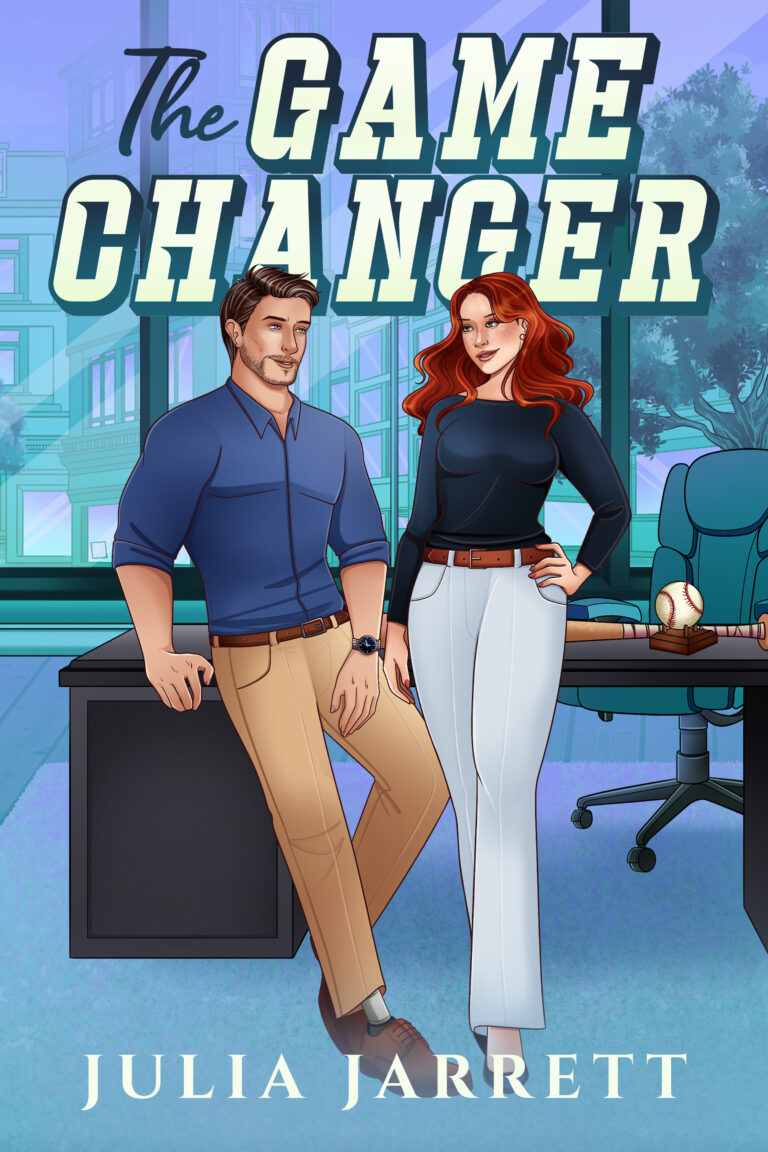 cover for The Game Changer by Julia Jarrett, Cedar Creek thunder book one. Man and women in office at baseball stadium. Pant leg of man is slightly up showing prosthetic.